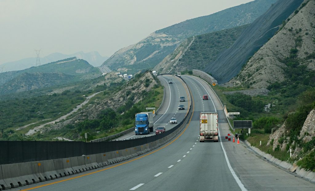 The Saltillo-Monterrey highway leading back into Monterrey with mountains all around.
